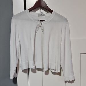 NorthStyle Short White Cardigan Sweater With 3/4 Sleeves, Size Large